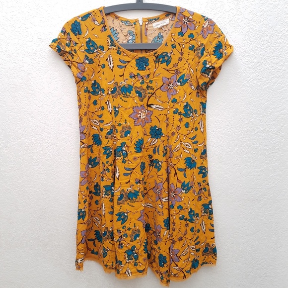 UO | Silence + Noise Mustard Floral Print Dress - Picture 2 of 4